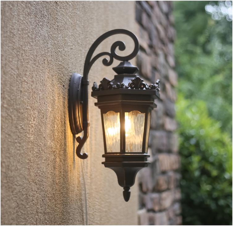 Mount Sconce Black Metal Outdoor Classical Wall Light Fixtures me Glass Clear